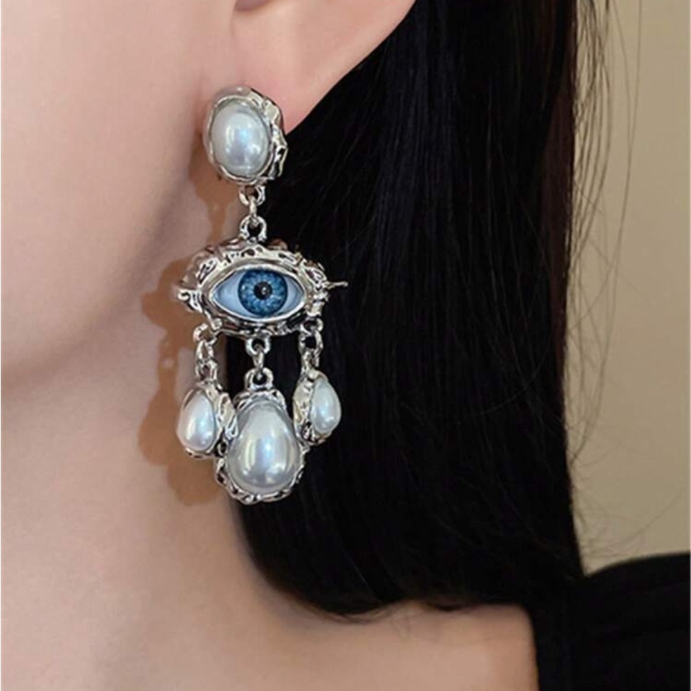 Silver and Blue Eye Drop Earrings R315